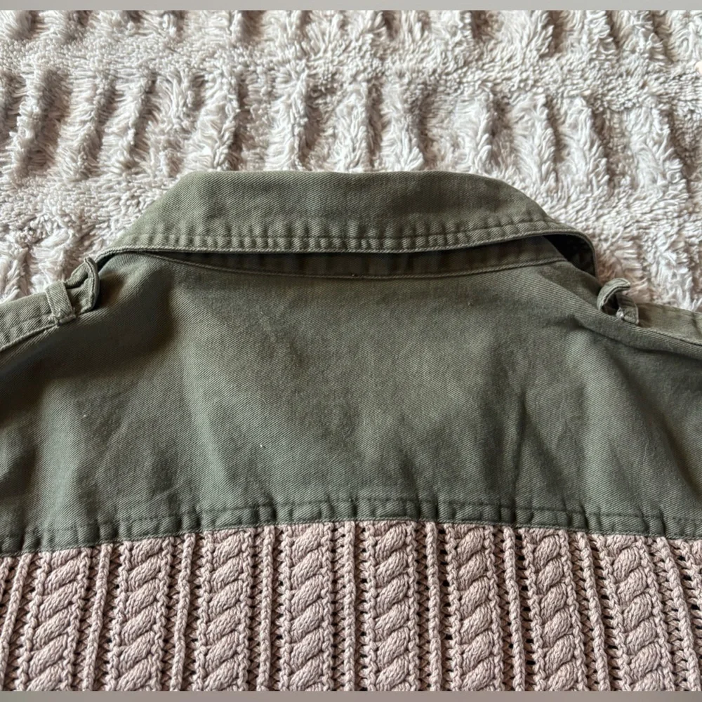 BKE Olive Green Utility Jacket Military Style Zip Pocket Snap Front Medium